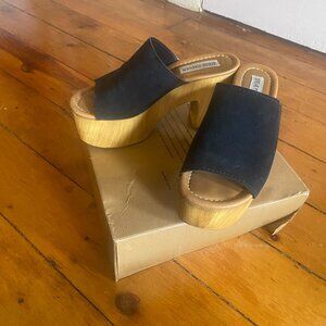 STEVE MADDEN Playdate Platform Slide Sandal In Black Suede